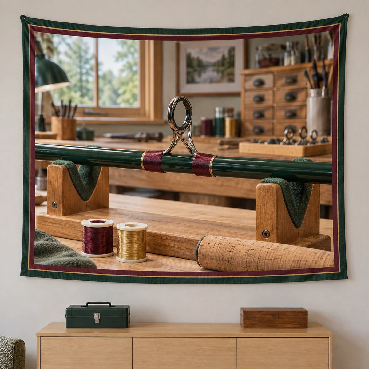 Rod Wrapping Studio Wall Tapestry with original printed optical 3D artwork