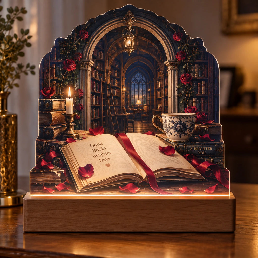 Romance Reader Secret Library Acrylic Night Light with printed dimensional artwork