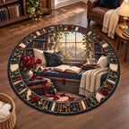 Full round book and ivy border; blank open book, red roses, ribbon and window seat.