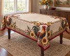 Rooster Sunflower Field Tablecloth with printed dimensional artwork