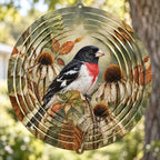 Rose-breasted Grosbeak Autumn Seedheads Wind Spinner with printed dimensional artwork