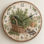 Rosemary Harvest Basket Wooden Wall Clock with printed dimensional artwork