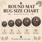 MiravoPrints round mat rug product information, reference card 3; example artwork may differ