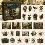 Rubber Plant advent calendar box and 24 botanical-themed printed acrylic charms