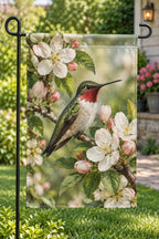 Ruby-throated Hummingbird Orchard Blossom Garden Flag with printed dimensional artwork