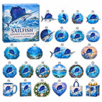 Sailfish advent calendar box with 24 themed flat printed acrylic charms