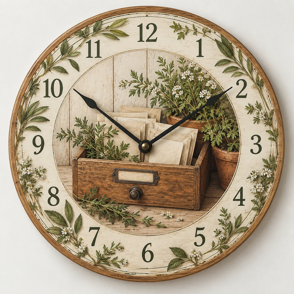 Savory Apothecary Drawer Wooden Wall Clock with printed dimensional artwork