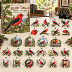Scarlet Tanager advent calendar box with 24 themed flat printed acrylic charms