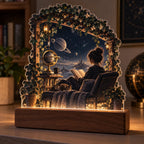 Science Fiction Reader Garden Reading Acrylic Night Light with printed dimensional artwork