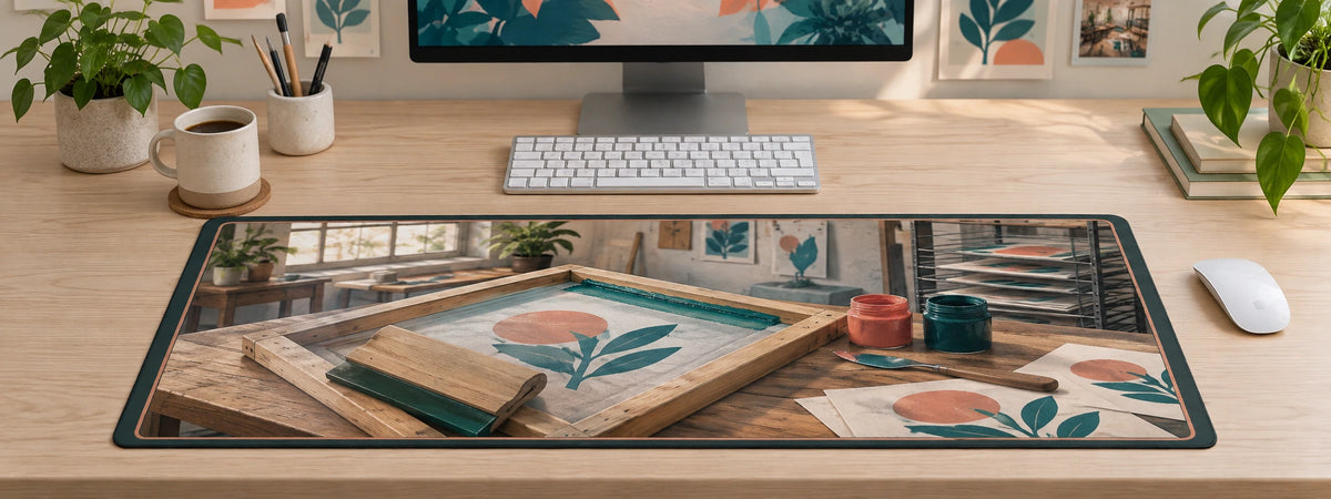 Screen Printing Color Studio Desk Mat with original printed optical 3D artwork