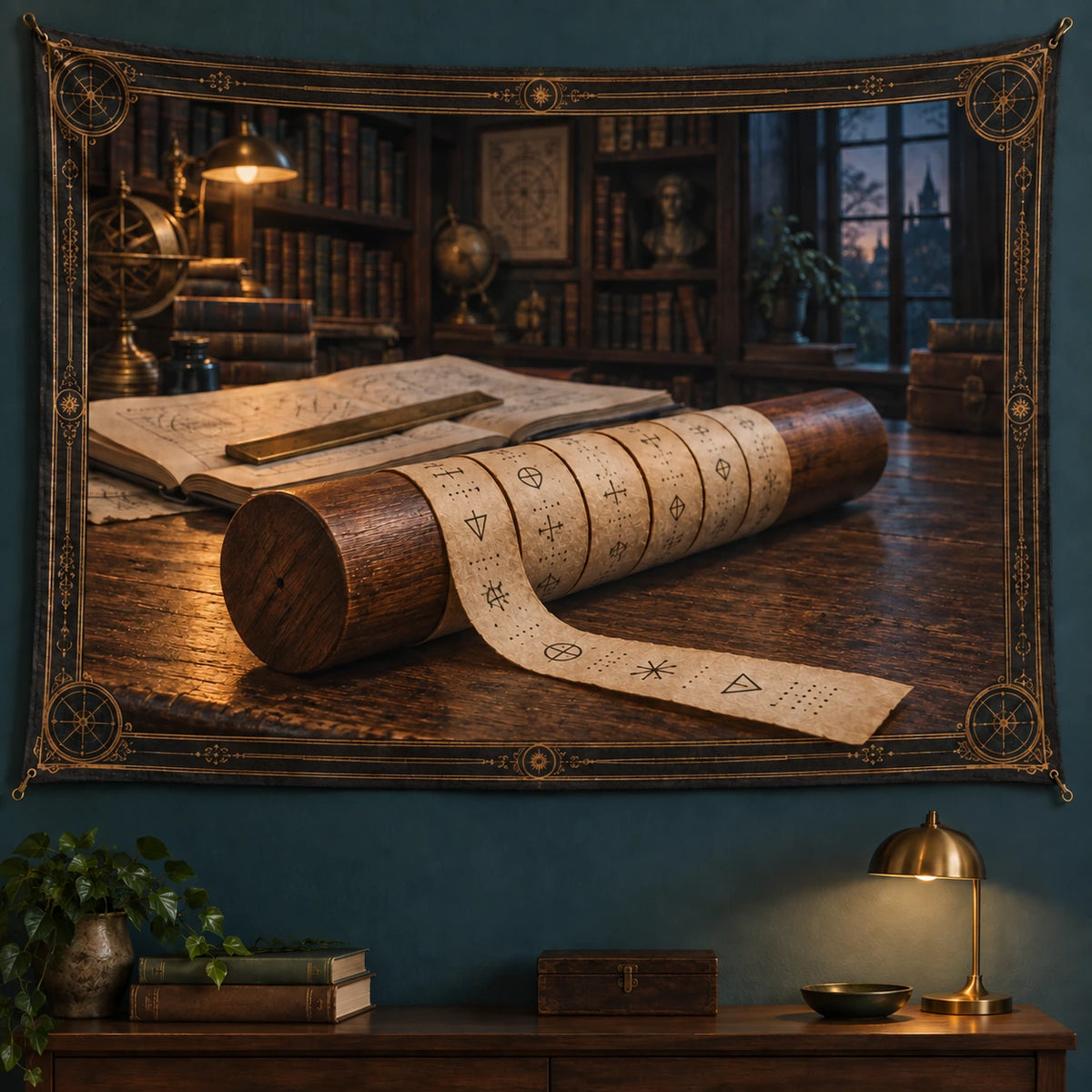Scytale Codebreaker Study Wall Tapestry with original printed optical 3D artwork