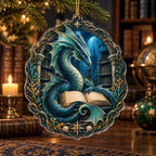Supported gold cord, thin clear rim, opaque sea dragon and blank book scene with aquatic border.
