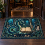 Correct WELCOME beneath one sea dragon and blank book, complete rectangle and coral border.