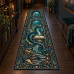 Full runner; single serpentine dragon above stone steps, coral and repeated submerged arches.