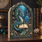 Stable base, three aligned broad side layers; continuous sea dragon print framed by scales, coral and shell motifs.
