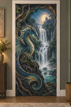 Sea Dragon Hidden Waterfall Fabric Door Cover with printed dimensional artwork
