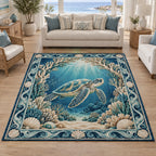 Sea Turtle Coral Arch Area Rug with dimensional printed details and a matching nature-inspired border