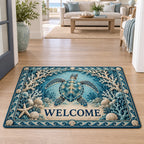 Sea Turtle Coral Arch Doormat with dimensional printed details and a matching nature-inspired border