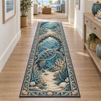 Sea Turtle Coral Arch Runner Rug with dimensional printed details and a matching nature-inspired border