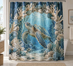 Sea Turtle Coral Arch Shower Curtain with printed dimensional artwork