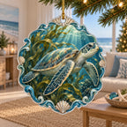 Sea Turtle Kelp Garden Ornament with dimensional printed artwork in a coordinated indoor setting