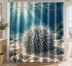 Sea Urchin Reef Sunbeams Shower Curtain with printed dimensional artwork