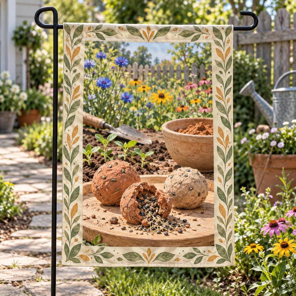 Seed Bomb Wildflower Garden Flag with original printed optical 3D artwork