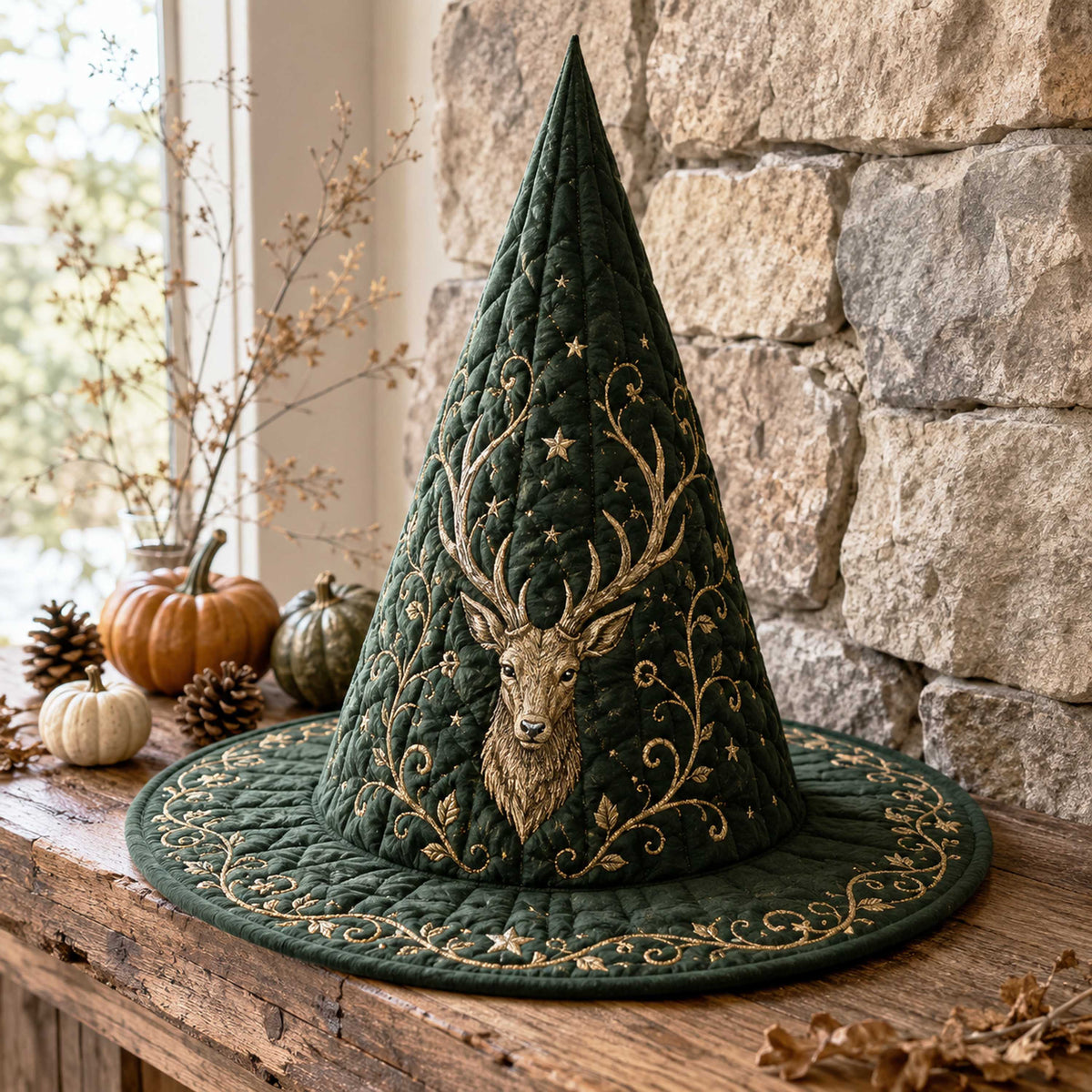 Shadow Spell quilted witch hat, all-over print on cone and brim