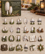 Shaggy Mane Mushroom advent calendar with 24 custom-shaped flat acrylic charms and printed dimensional artwork