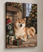 Shiba Inu Holiday Stocking Canvas Wall Art with printed dimensional artwork