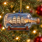 Ship in a Bottle Sunset Christmas Ornament with printed optical 3D artwork