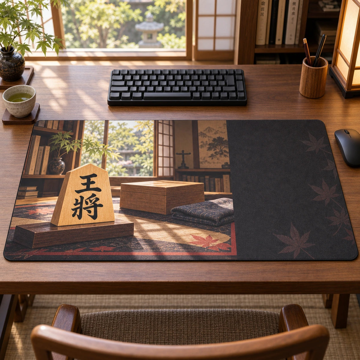Shogi Strategy Study Desk Mat with original printed optical 3D artwork