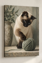 Siamese Cat Yarn Basket Canvas Wall Art with printed dimensional artwork