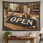 Sign Painter Lettering Studio Wall Tapestry with original printed optical 3D artwork