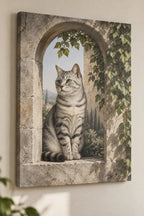 Silver Tabby Window Garden Canvas Wall Art with printed dimensional artwork