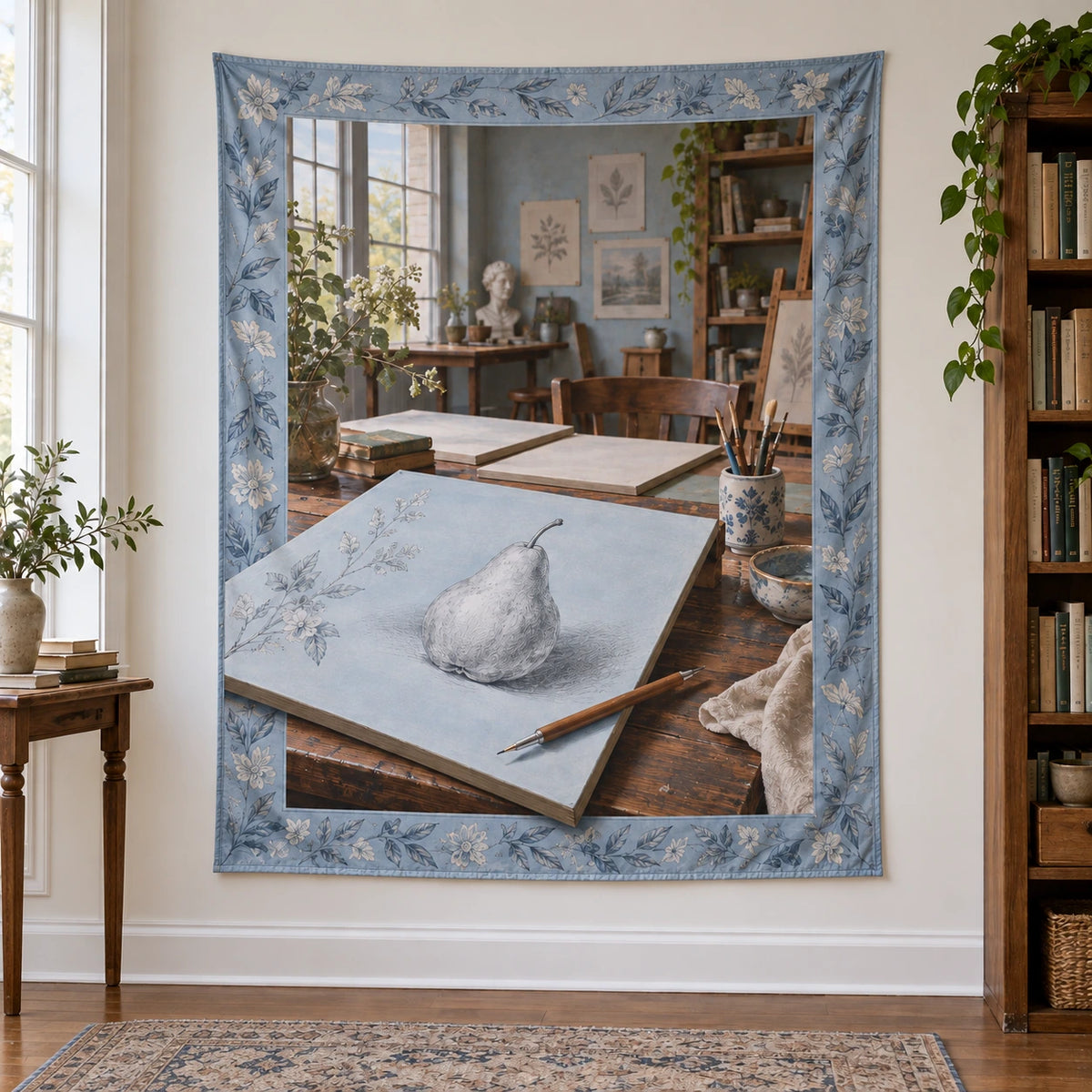 Silverpoint Drawing Atelier Wall Tapestry with original printed optical 3D artwork