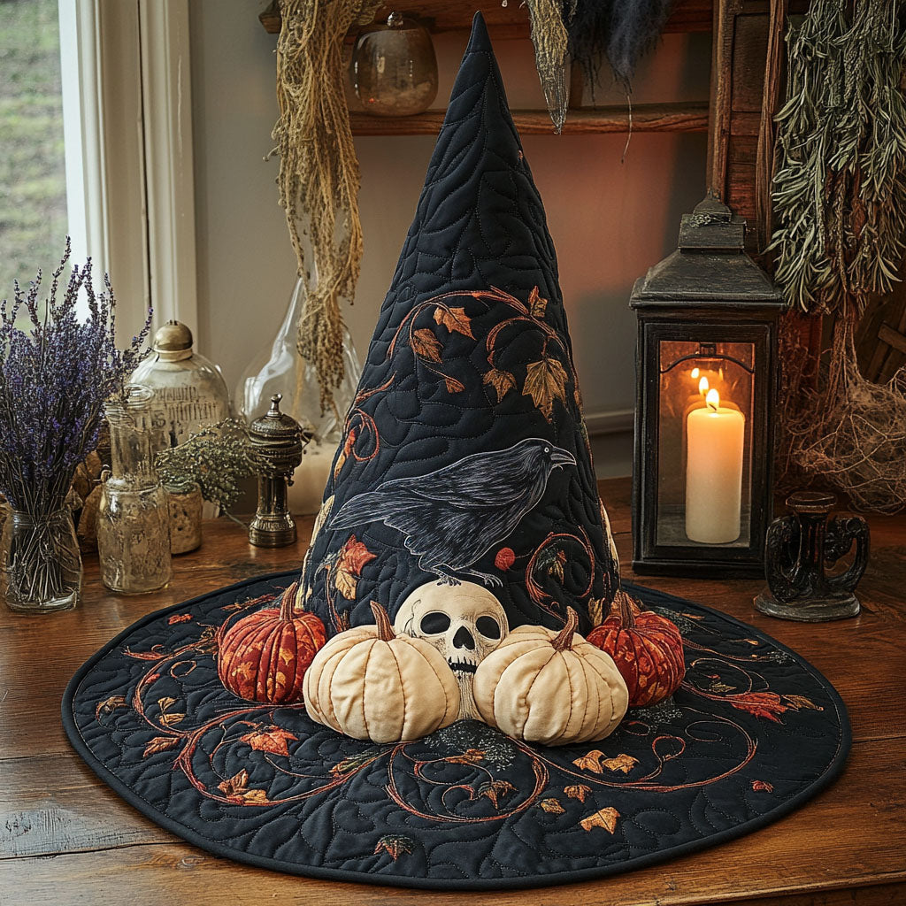 Skull Of Shadows quilted witch hat, all-over print on cone and brim