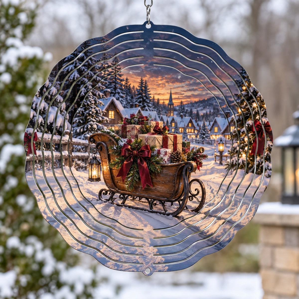 Sleigh Quiet Snowfall Wind Spinner with printed 3D winter depth