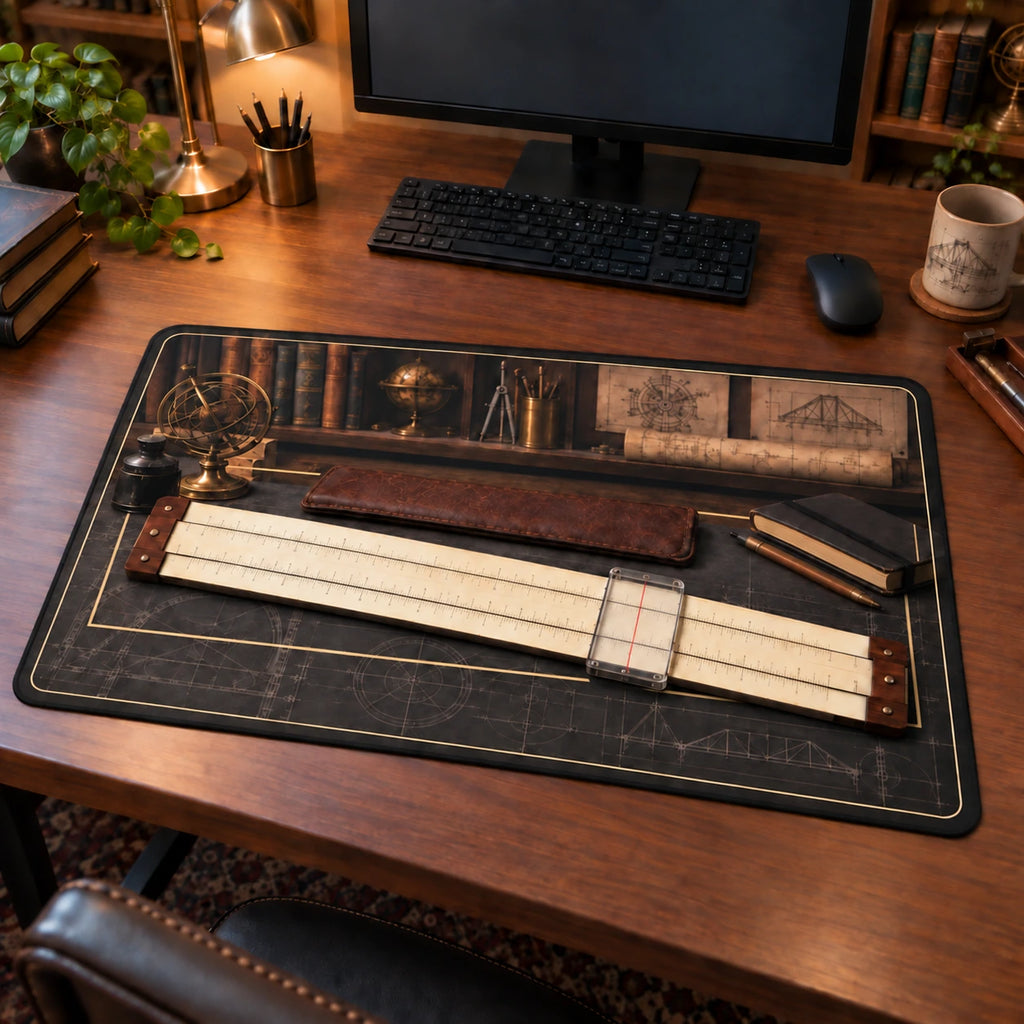 Slide Rule Engineering Study Desk Mat with original printed optical 3D artwork
