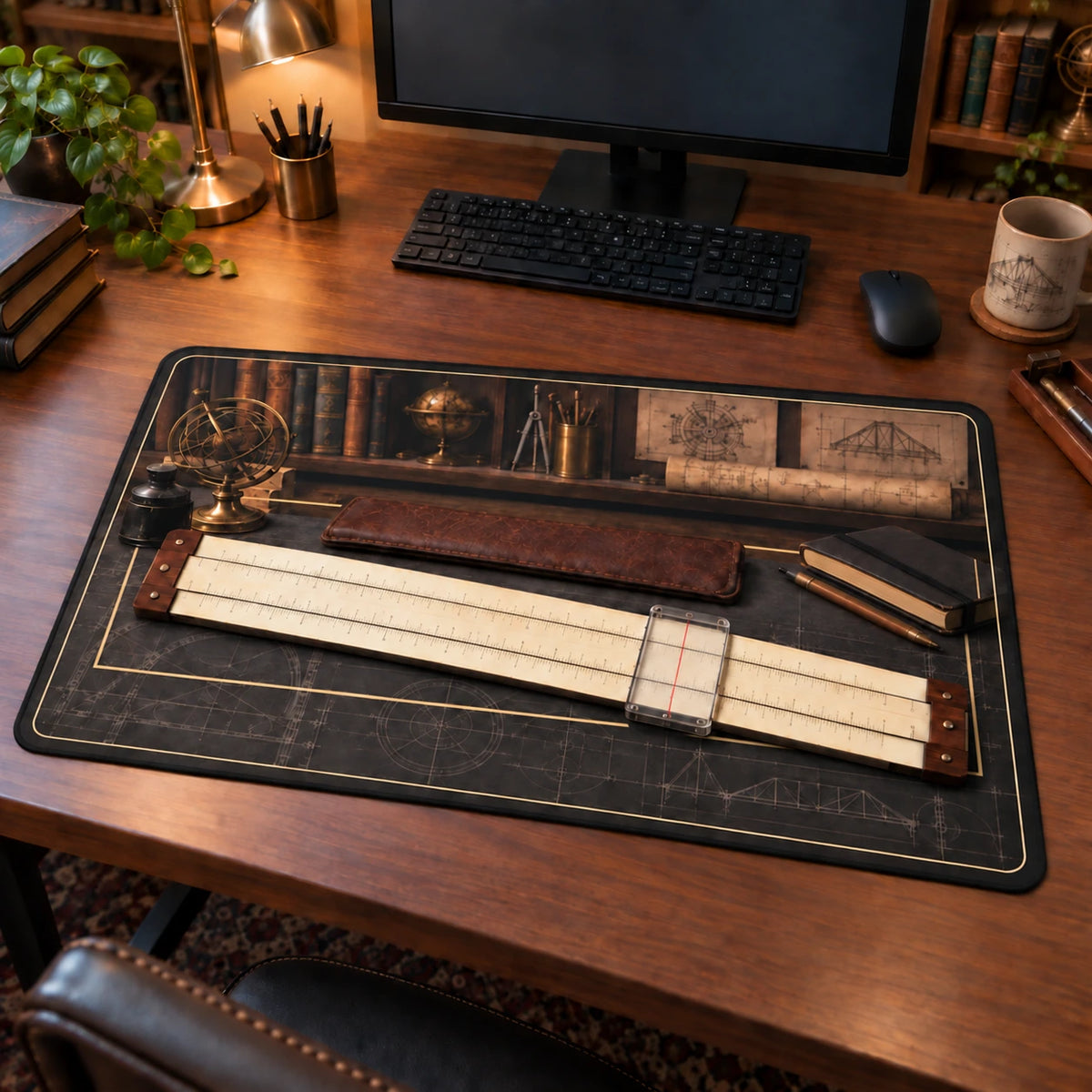 Slide Rule Engineering Study Desk Mat with original printed optical 3D artwork
