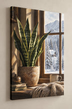 Snake Plant Winter Conservatory Canvas Wall Art with printed dimensional artwork