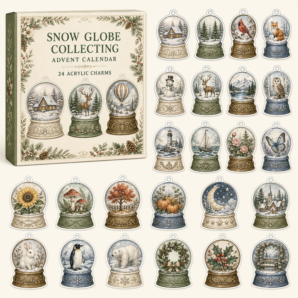 Snow Globe Collecting advent calendar with24 printed acrylic collectible charms