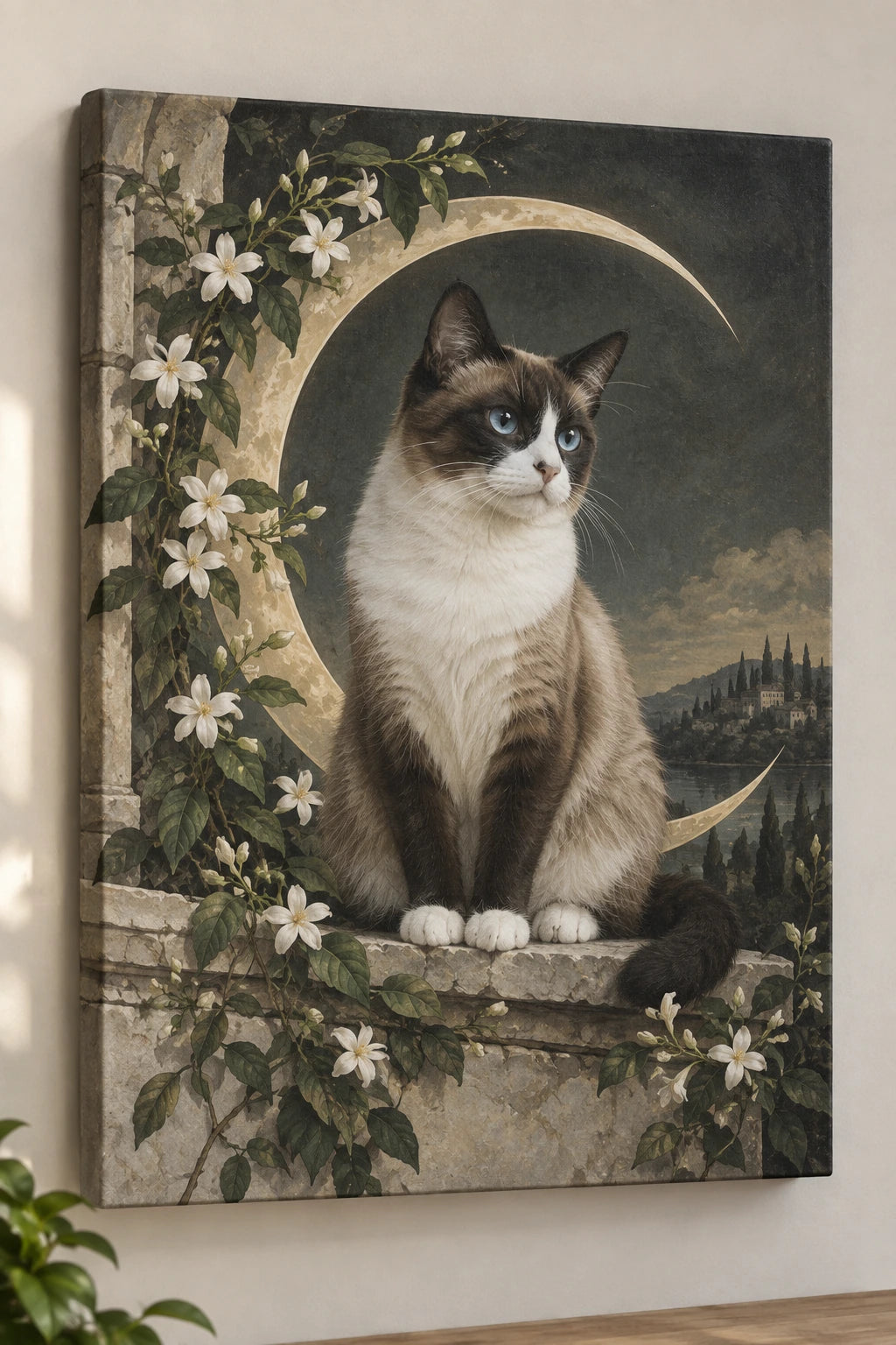 Snowshoe Cat Moon Garden Canvas Wall Art with printed dimensional artwork