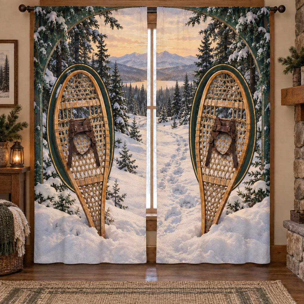 Snowshoe Trail Window Curtain Pair with original printed optical 3D artwork