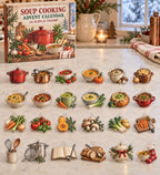 Soup Cooking advent calendar with 24 custom-shaped flat acrylic charms and printed dimensional artwork