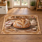Sourdough Bread Area Rug with dimensional printed artwork in a coordinated home setting