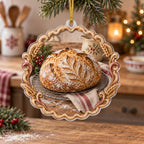 Sourdough Bread Christmas Ornament with dimensional printed artwork in a coordinated home setting