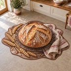 Sourdough Bread Custom Shape Area Rug with dimensional printed artwork in a coordinated home setting