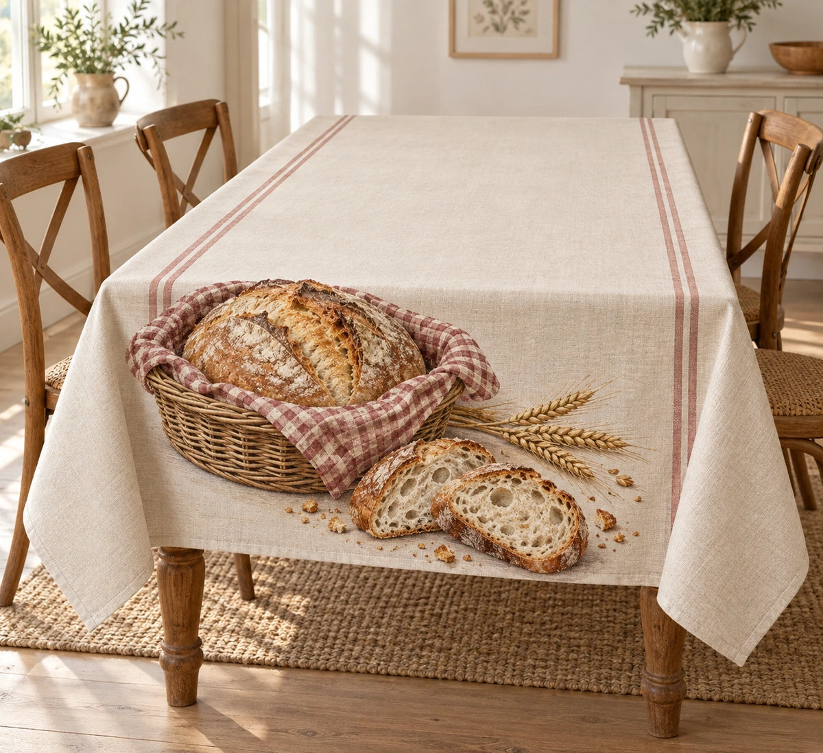 Sourdough Market Basket Tablecloth with printed scored crust and bread-slice depth