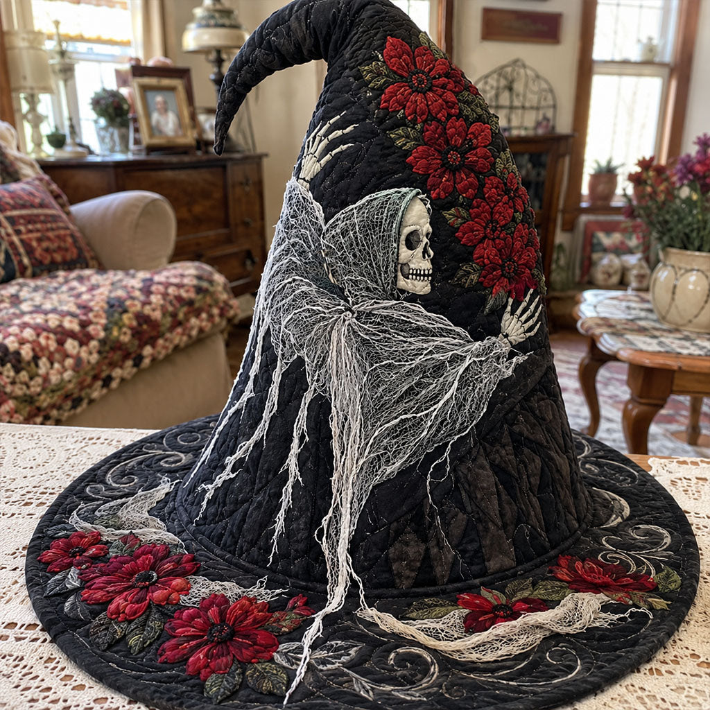 Spectral Mourning quilted witch hat, all-over print on cone and brim